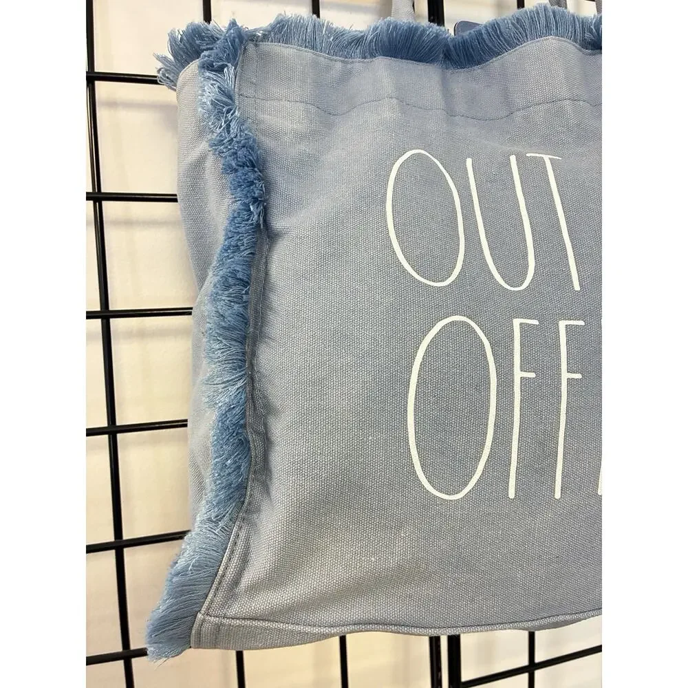Rae Dunn Out Of Office Tote Bag Light Blue Fringe 16x13x5.5